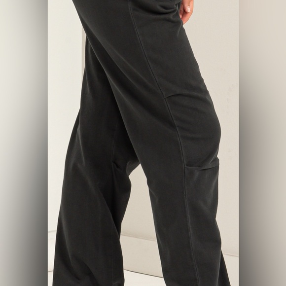 11B. Elastic Waist Drawstring Jogger Pants - Black - Picture 2 of 6